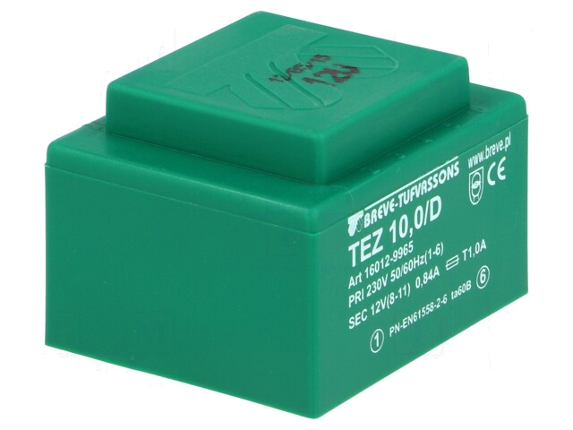 Transformator: ingegoten; 10VA; 230VAC; 12V; 833,3mA; PCB; IP00 Transformator: ingegoten; 10VA; 230VAC; 12V; 833,3mA; PCB; IP00